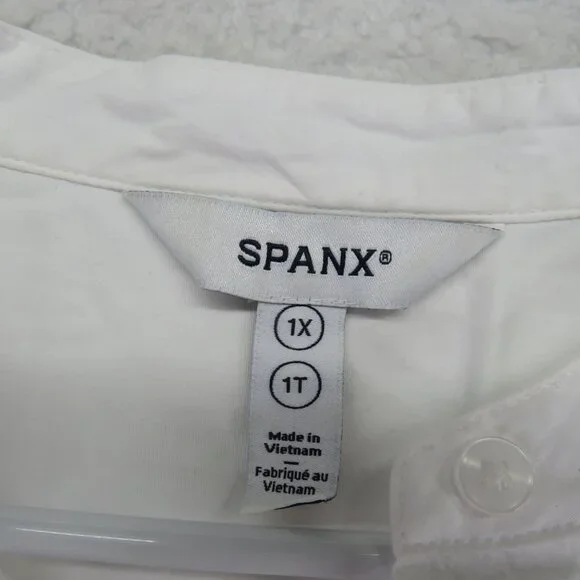 Spanx Shirt Womens 1XL White Long Sleeve‎ Button Pullover Tunic Blouse Top - Picture 4 of 7